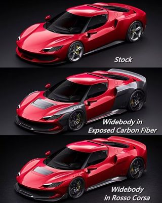 Czerwony Ferrari 296 Automobile Body Kit ZE Style Diffuser Włókno węglowe