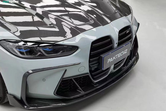 Do BMW G80 G82M3 M4 Zestaw nadwozia z włókna węglowego G80 G82M3 M4 Uaktualniony Paktechz Style Front Lip Diffuser Spoiler Hood